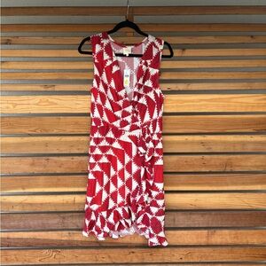 Plenty by Tracy Reese Red and White Patterned Sleeveless Dress